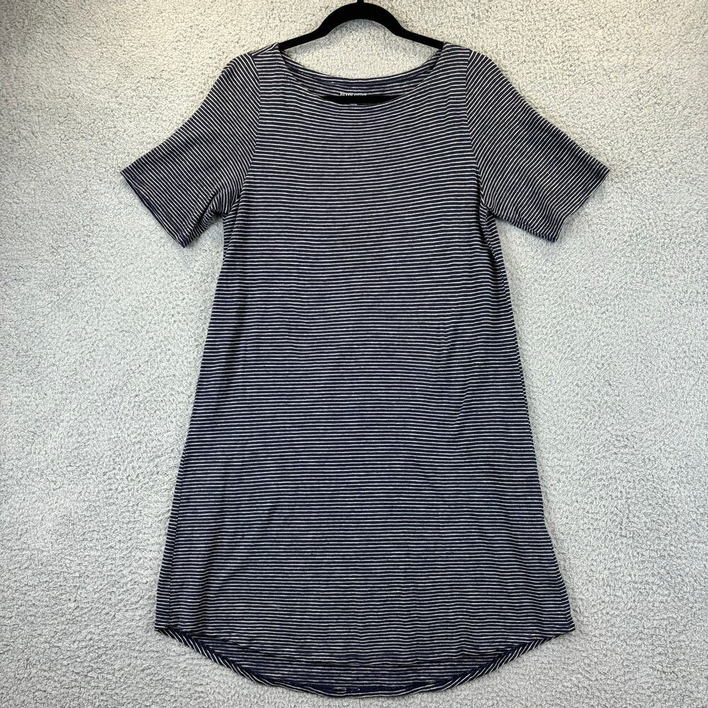 Eileen Fisher Tunic Dress PM Beachy Coastal Lagenlook Organic Cotton Hemp Stripe